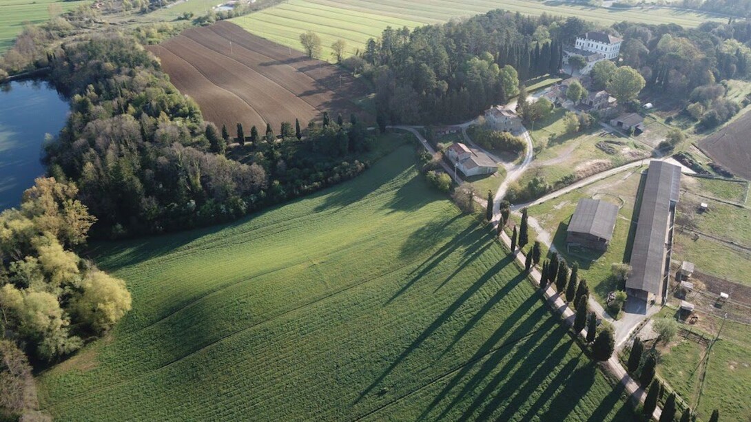 Foto aerea del terreno e della Tenuta di Villa Fassia, Umbria, Italia
