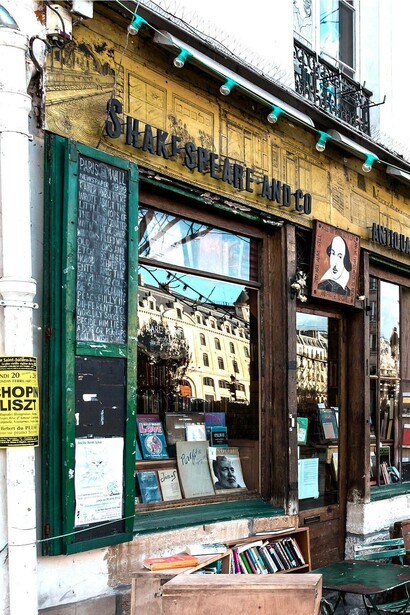 Walking up to Shakespeare and Company Bookstore, Paris, France