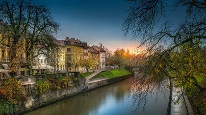 The scenic canal views of Ljubljana, Slovenia, reflecting the city’s elegance and timeless charm