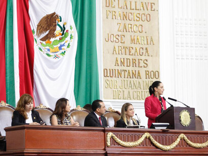Presdient Shuinbaum at a conference during her tenure as City Mayor