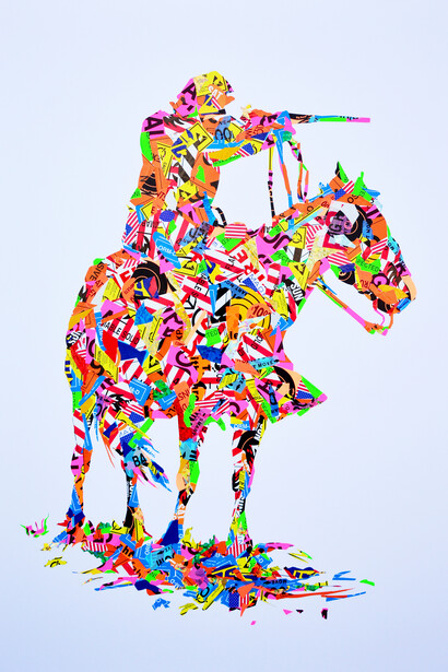 Ryan Metke, Rebel, 2014, Signed & dated on verso, Stickers on board, 30 x 40 in, 76.2 x 101.6 cm (MET017)