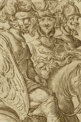 Pedro de Valdivia, Francisco de Villagra y Jerónimo de Alderete, según ilustración idealizada de la obra de Alonso de Ovalle