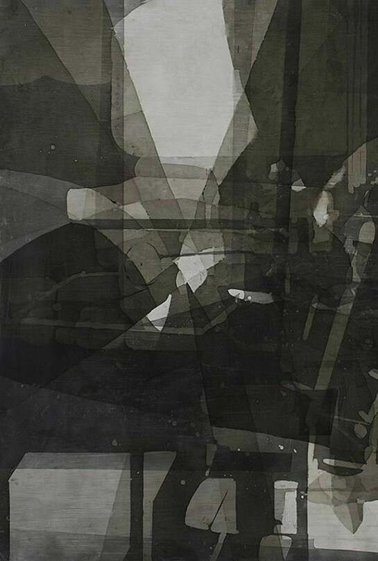 Eric Blum, Untitled No. 683, 2013, Ink, silk, and beeswax on panel, 47 x 33 in.