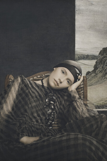 Graham Little, Untitled (Black necklace), 2014, Gouache and colour pencil on paper, Unframed: 27.6 x 37.6 cm / 10 7/8 x 14 3/4 ins, Framed: 68 x 56 cm / 26 3/4 x 22 1/8 ins, Copyright the artist, Courtesy Alison Jacques Gallery, London, Photo: Michael Brzezinski