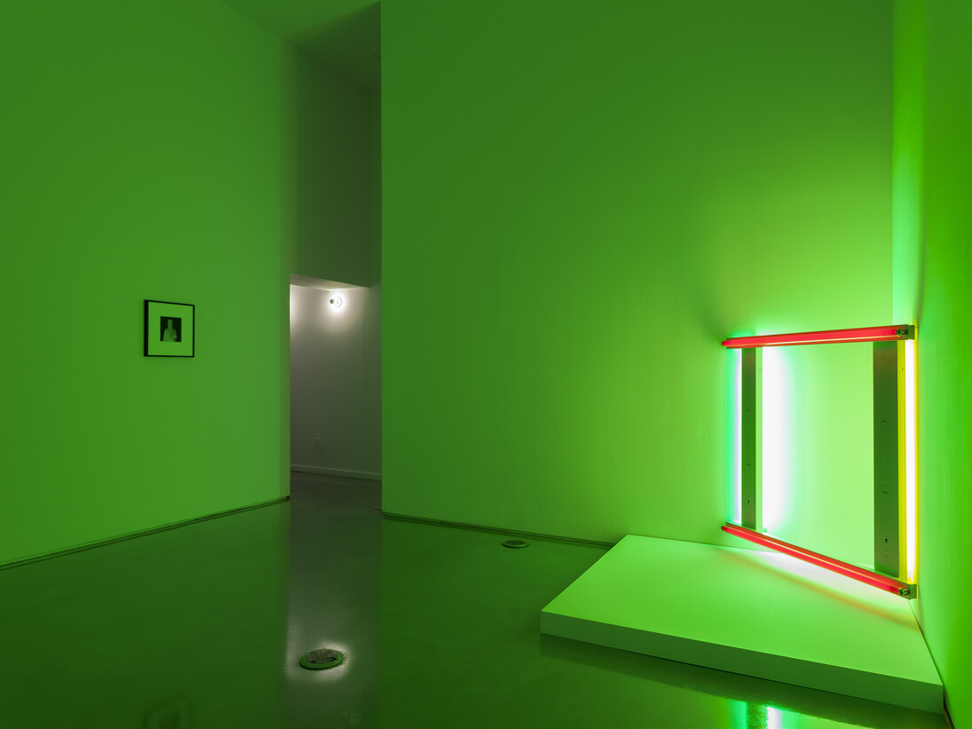 Dan Flavin, Robert Janitz, and Ralph Eugene Meatyard, Installation view, ghost outfit, team (gallery, inc.), 2014. Image courtesy of team (gallery, inc.), New York. Photo credit: Joerg Lohse