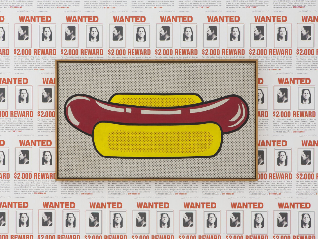 Sturtevant, Lichtenstein Hot Dog,
1969,
olio e acrilico su tela,
Collezione privata,
Paris,
Veduta della mostra, Madre, Napoli,
Foto Amedeo Benestante