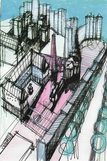 Schizzo del progetto architettonico di Fontivegge, Perugia