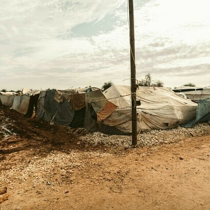Precarious constructions set up in a refugee camp