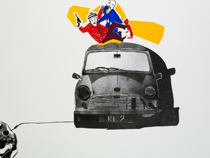 Khaled Takreti, Bang.. Bang.. Bang, 2014, Acrylic on canvas, 106 x 160 cm