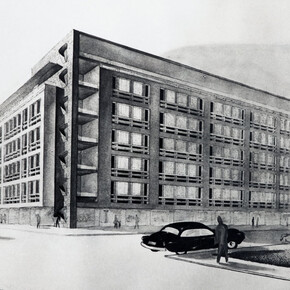 Armando Ronca, Edificio residenziale multipiano con albergo e negozi, Bolzano, 1952-1954. Foto Werner Feiersinger