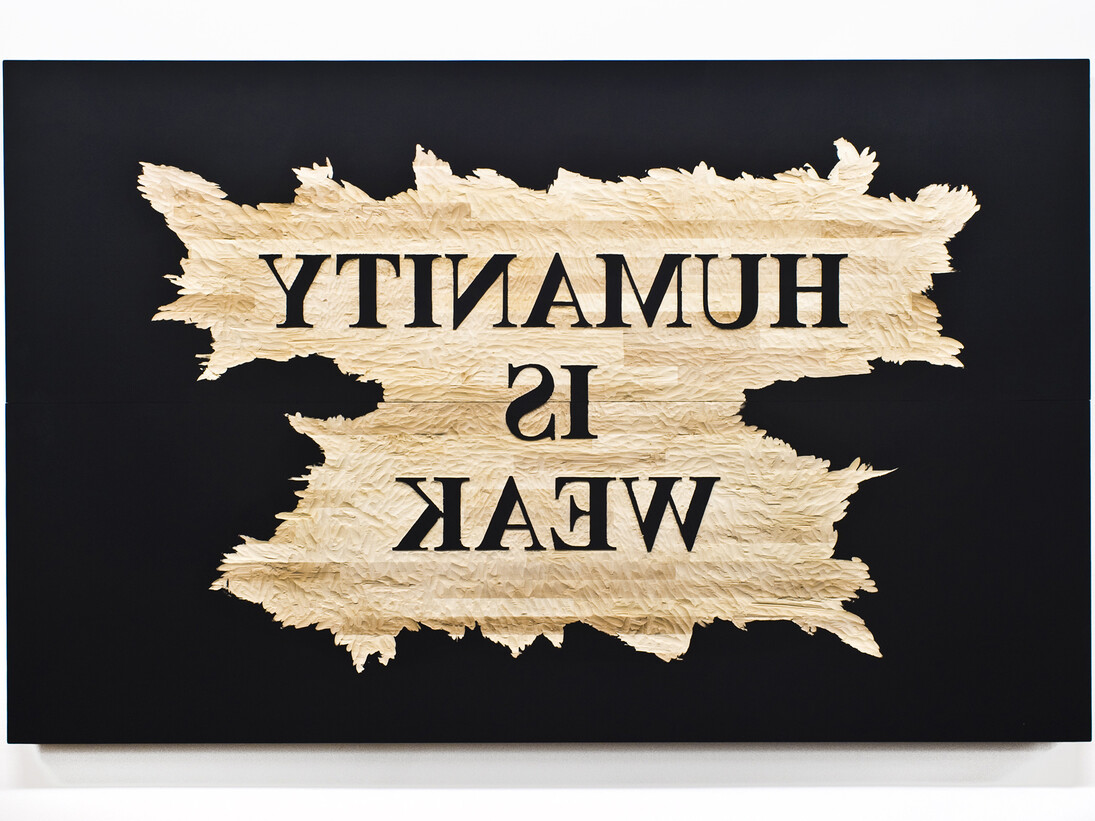 Nasan Tur Humanity is weak 2015 Woodcut 2 parts: 160 x 250 cm / (2 parts: 63 x 98⅜ in) / each: 80 x 250 cm / (each: 31½ x 98⅜ in), Image courtesy of the artist and Blain|Southern. Photo: Christian Glaeser, 2015