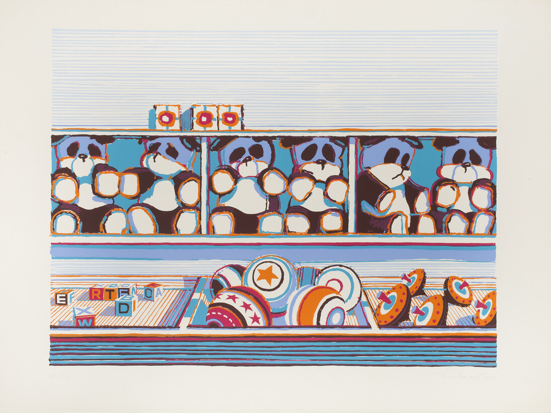 Wayne Thiebaud, Toy Counter (from Seven Still Lives and a Rabbit), 1970, screen print in colours