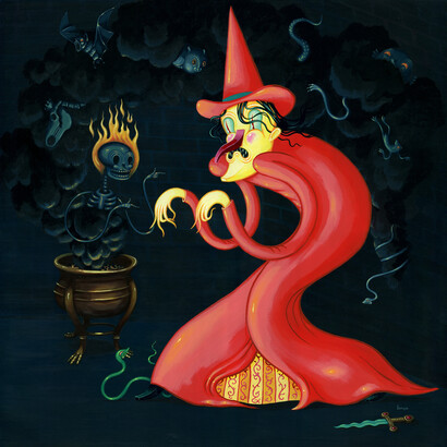 Travis Lampe, Witch Brazier Buddy Summons, Acrylic on wood panel, 24x24. 