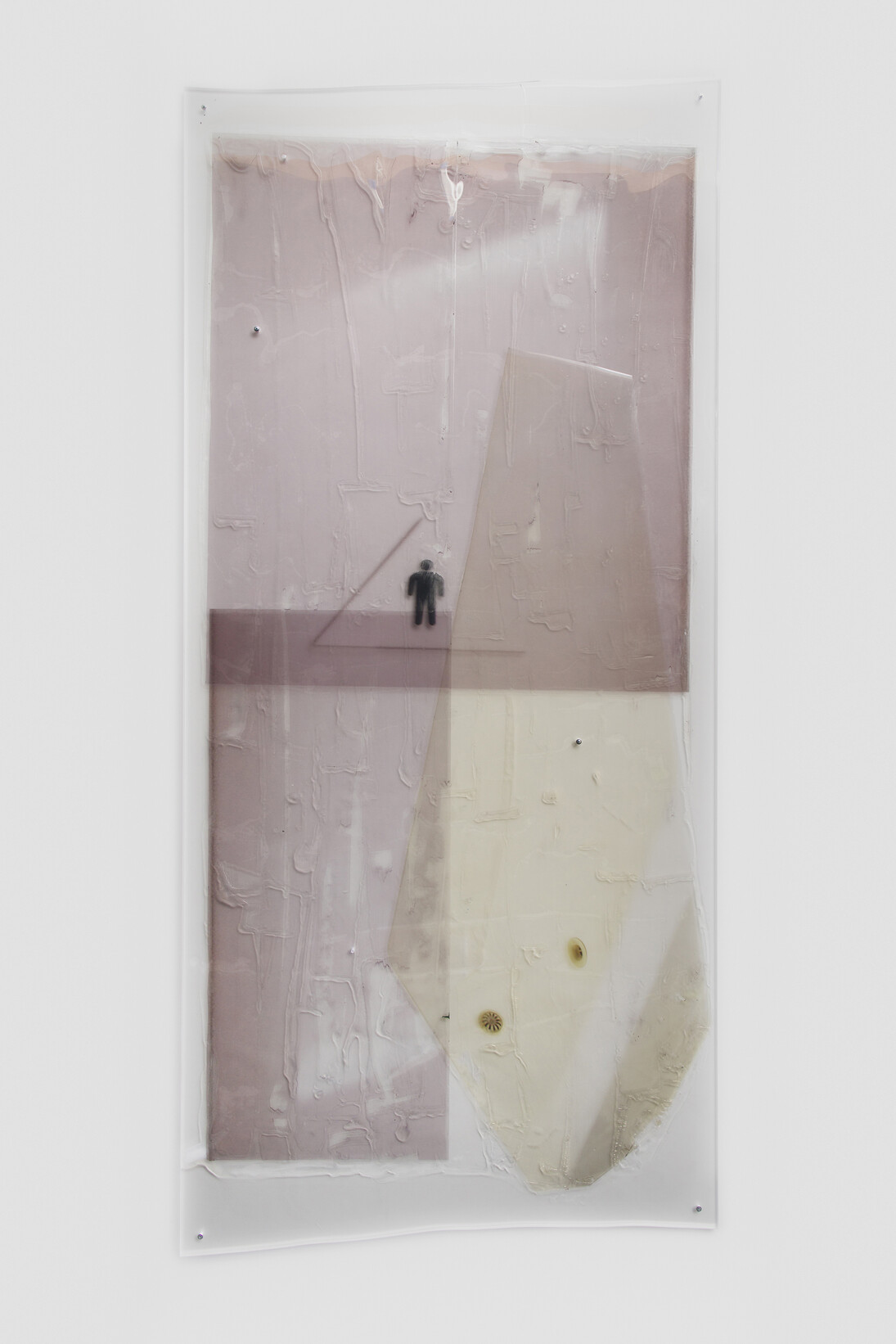 Sara Greenberger Rafferty, Untitled, 2014, acrylic polymer and inkjet prints on acetate on Plexiglas, and hardware, Irregular: 91 x 40 x 1/2 inches (231.1 x 101.6 x 1.3 cm)
