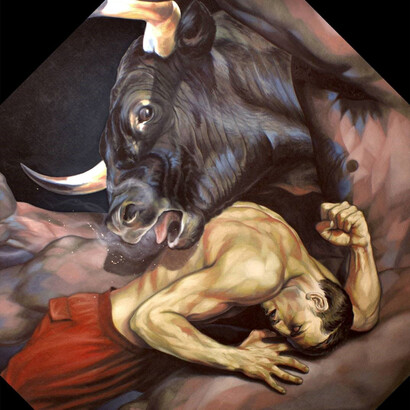 Fran Recacha (Spain), 'Thesseus and the Minotaur', exhibition poster, 2008, Oil on canvas, 100 x 100 cm

