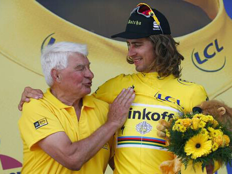 Sagan con Poulidor, mito del ciclismo francese