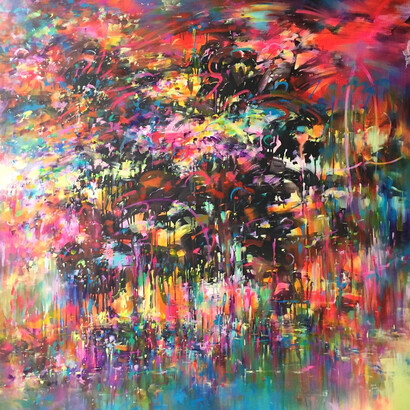 Mr Jago, Droid Noise, acrylic and spray paint on canvas, 150 x 150 cm, Courtesy the artist and Unit London