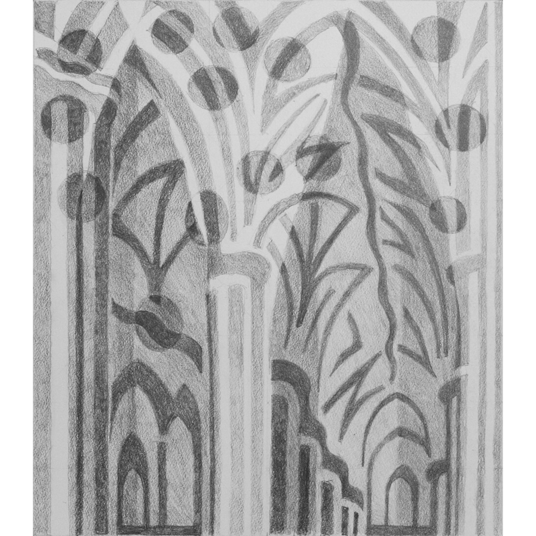 Benedict Rubbra, Exeter cathedral interior, Pencil on paper, 50 x 45 cm, 2014