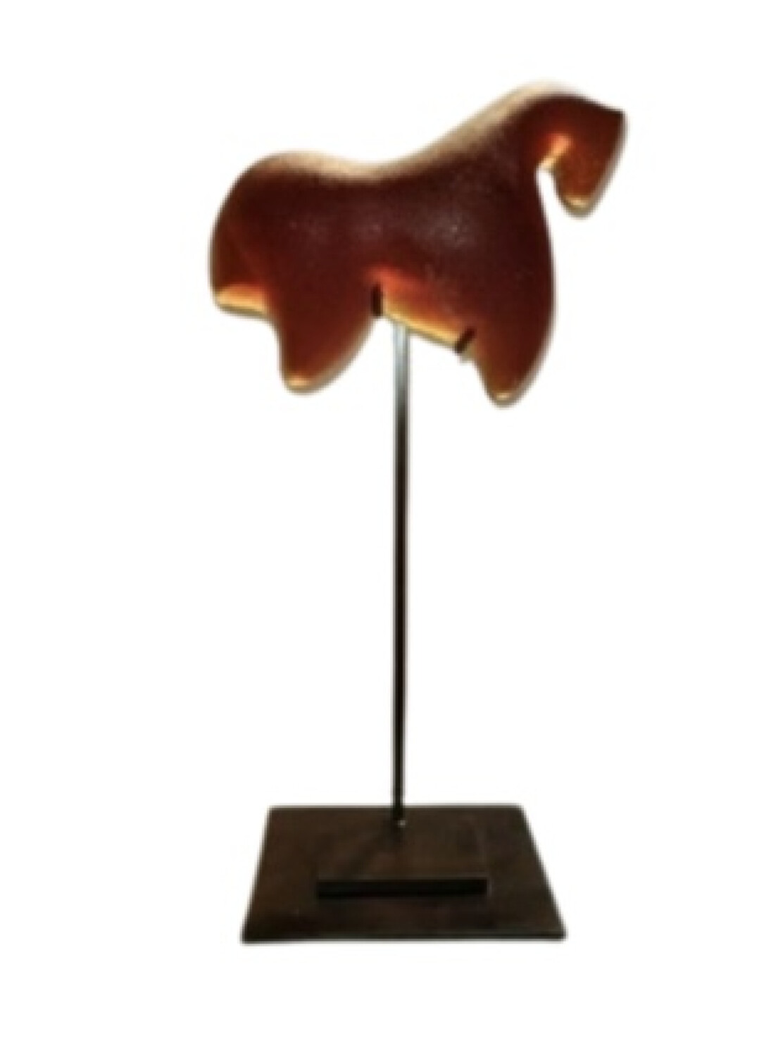 Marlene Rose, Amber ancient horse - small, 2022, sand cast glass & steel, 24x14x8 inches