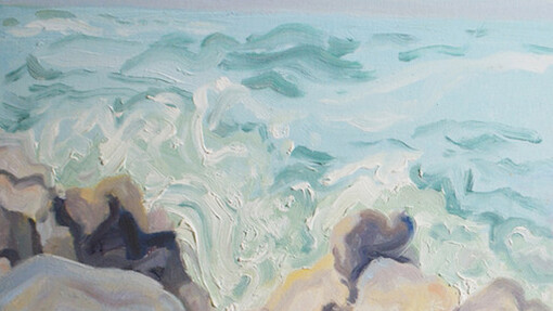 Deborah Beck, "Crashing Waves: Monhegan Island, Maine", 2012. 12 x 16 in, Oil on board