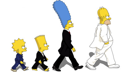 La familia Simpson recrea la portada del álbum «Abbey Road» de The Beatles