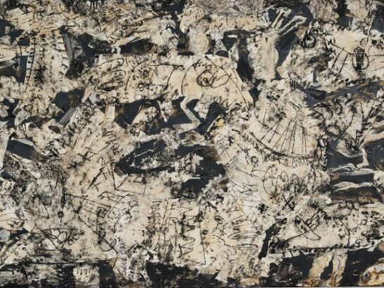 Gene Mann, Craintive sauterelle, vous qui sautez si haut, priez pour nous lorsque vous retombez - René Char, 2014, Mixed media on board, 69.5 x 46 inches (176.5 x 116.8 cm)