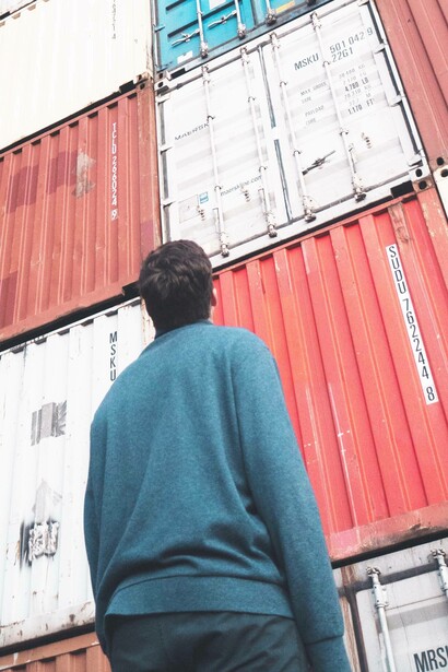 Man in awe of shipping containers