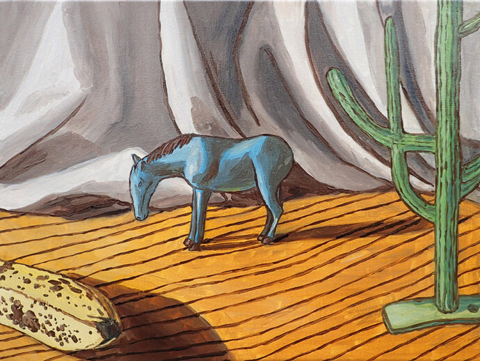 João Francisco, Untitled, Equestrain painting - Small Blue Foal, 2015, oil on canvas, 27 x 35 cm