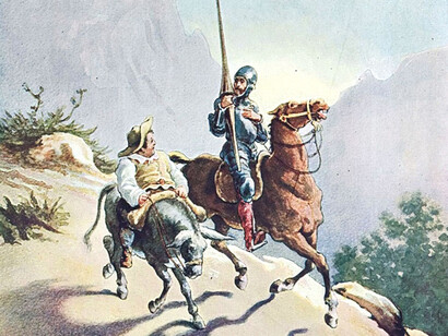 "El ingenioso hidalgo Don Quijote de la Mancha",1905, vol 1 p.111, edición adornada con acuarelas de Salvador Tusell, 1894?, sacadas de las célebres composiciones de Gustave Doré. Casa Editorial Vda. de Luis Tasso, Barcelona, España