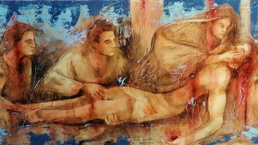 Luigi Salvatori, Deposizione, acrilico su tela, 60x120 cm, 2021