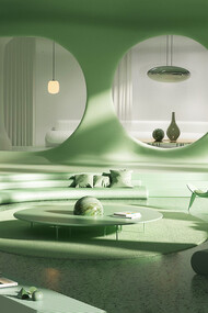 Diseño digital de una sala de estar, realizado por el estudio Six N. Five