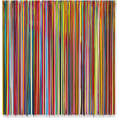 Markus Linnenbrink, WILDGEESEGOLDENBEES, 2023, epoxy resin and pigments on wood, 48x48 inches, 121.9 x 121.9 cm. Courtesy of the artist and Miles McEnery, NYC