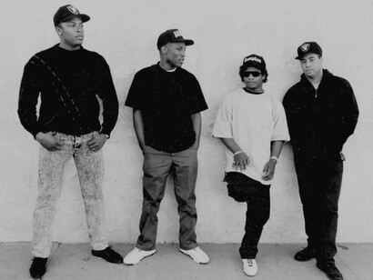 N.W.A was an American hip-hop group formed in Compton, California led by Dr. Dre (Left)