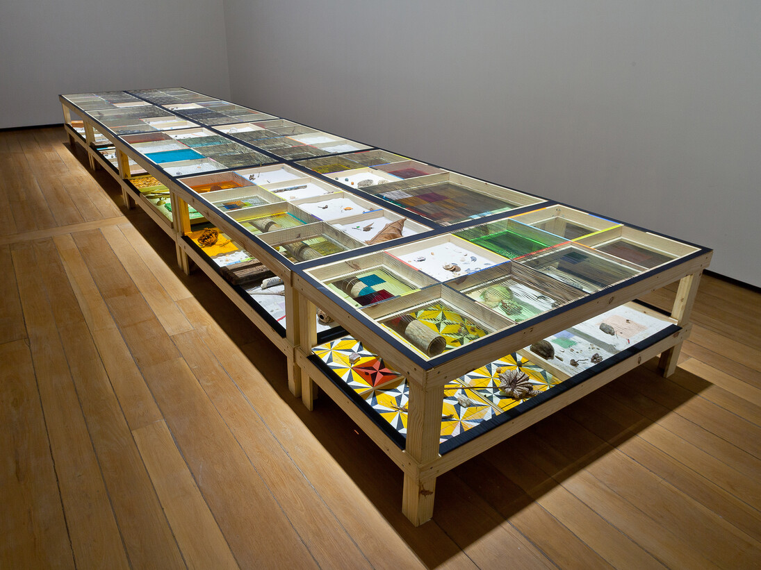 Luiz Zerbini Natureza Espiritual da Realidade, 2012-2015, Mixed media, 10 tables, 200 x 100 cm each
table. Photo: Jaime Acioli, Exhibition view, "Luiz
Zerbini | Pinturas" Casa Daros, Rio de Janeiro, 2014