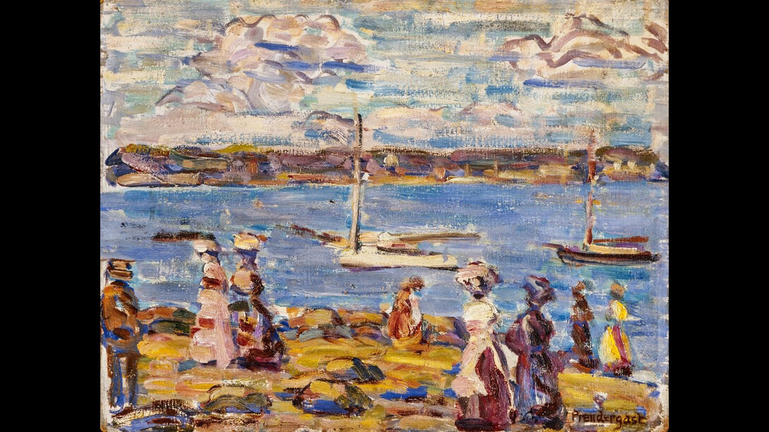Maurice Brazil Prendergast
American, born Canada, 1858‒1924
Gloucester
1907‒10
Oil on panel
10 5/8 x 13 ¾ in. (27.0 x 34.9 cm)
Sidney and Lois Eskenazi Museum of Art, Gift of Mrs. Charles Prendergast in honor of President Thomas and Mrs. Ellen Ehrlich