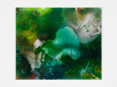 Mary Weatherford,
Celadon Anemone, 2023.
Flashe on linen,
79 x 93 inches (200.7 x 236.2 cm).
© Mary Weatherford.
Photo: Fredrik Nilsen Studio,
Courtesy the artist and Gagosian