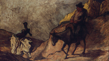 Don Quijote y Sancho vistos por H. Daumier: la novela de Cervantes es considerada la novela más destacada de la literatura en castellano