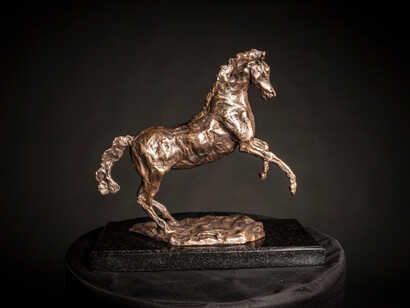 Mim Scala, Scala Prancing Horse II, 2014, Bronze on black Kilkenny marble base, 13 x 13 x 7 in / 33 x 33 x 17 cm, Edition of 10, courtesy of Eleven, London