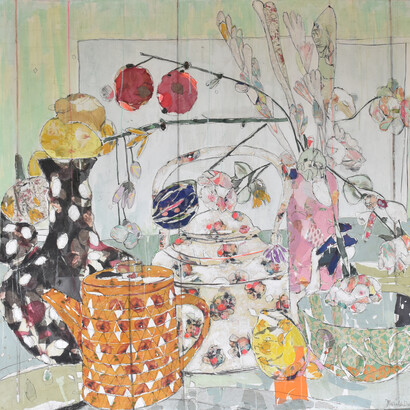 Mersuka Dopazo, Orange Tea, 2019, mixed media, 190 x 200 cm_Rebecca Hossack Art Gallery