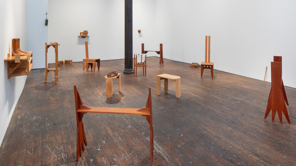 Alex Hay, Wood furniture, objects, exhibition view. Courtesy of Peter Freeman, Inc. Gallery