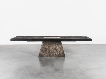 Rick Owens, plug table (bronze and black plywood)
2015
bronze and black plywood
H77 L320 W100 CM / H30.3 L126 W39.4 in
Limited edition of 8 + 4 AP