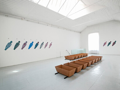 Thomas Schütte, Untitled (coffins), 1992, exhibition view. Courtesy of Tucci Russo Gallery