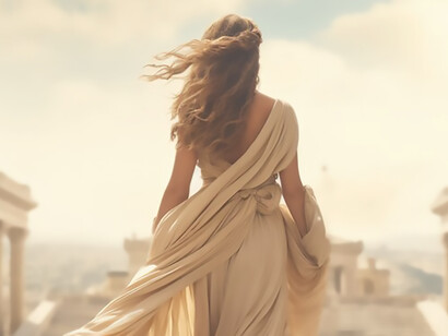 A divine goddess graced the sacred halls of an ancient Greek temple