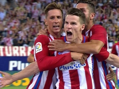 Los jugadores del Atlético de Madrid celebran un tanto de su equipo