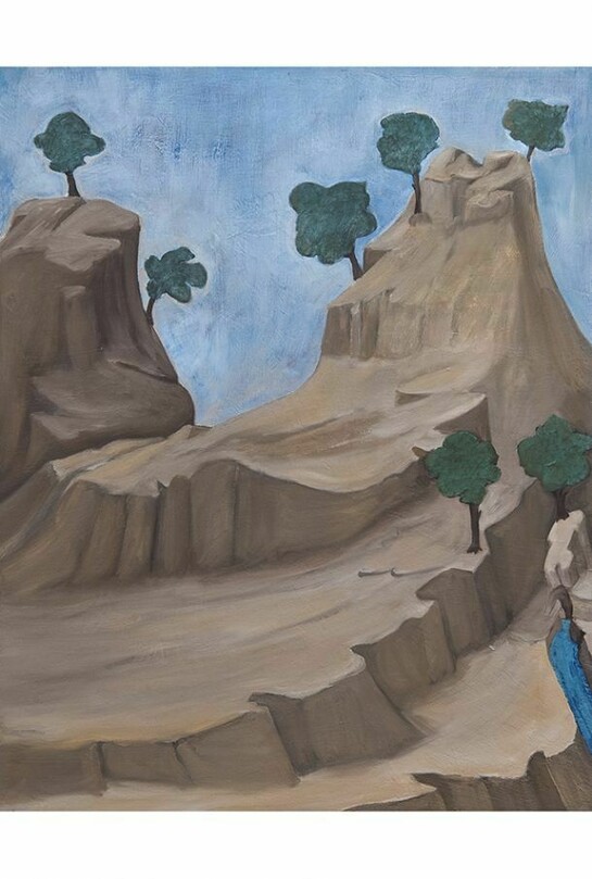 Henrietta Simson, Landscape with a Spring (after Giotto), Oil and pigment on gesso panel, 23.6 x 18.8 in. (60 x 48 cm)