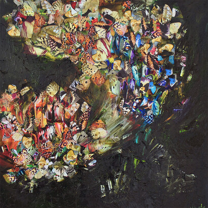 Victoria Horkan, Lola's Flotation Tank, 100 x 100 cm, oil and mixed media on canvas