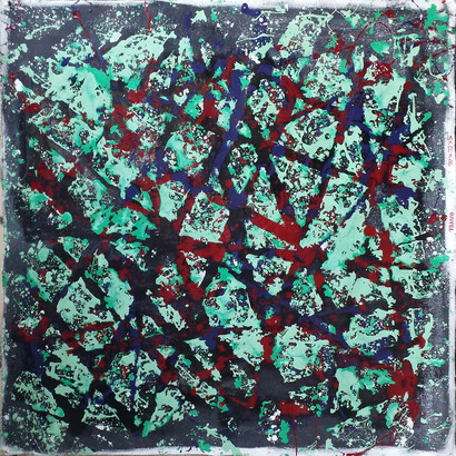 Frequenze cosmiche, 2013, tecnica mista su tela, 102 x 102 x 3 cm