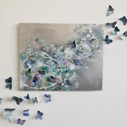 Cara Enteles, Where's You Go Karner Blue 3, oil on aluminum and recycled aluminum cans, 30 x 35, 2019. Courtesy of Elisa Contemporary Art