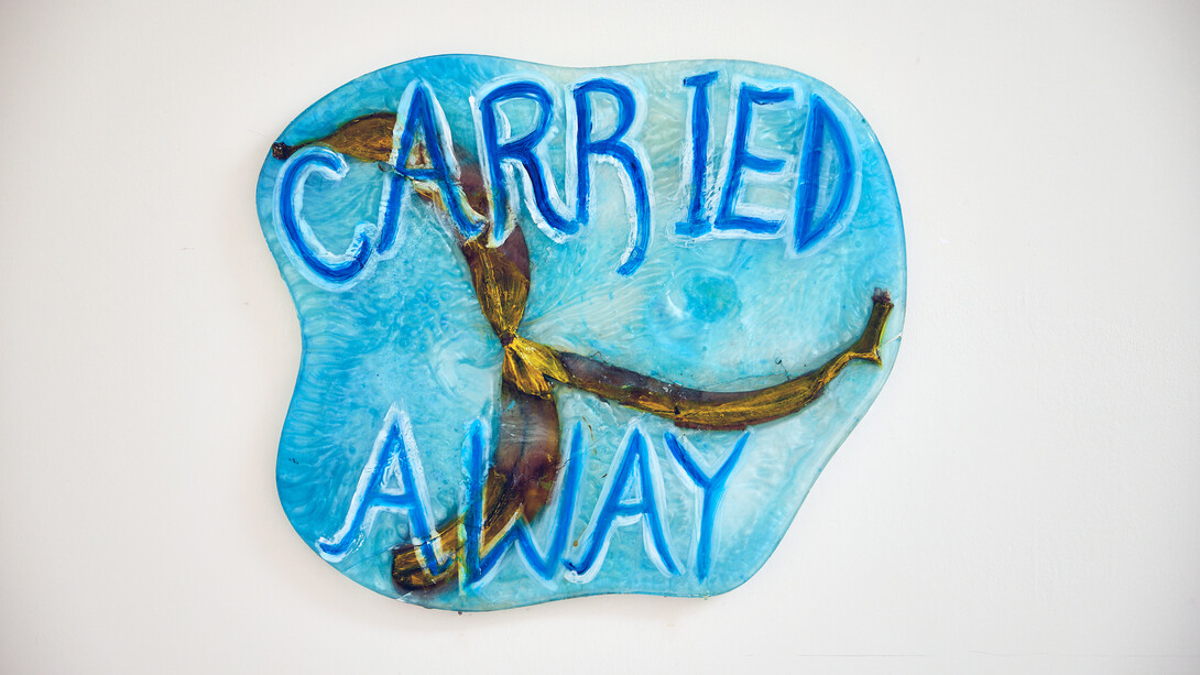 Jill McKnight, Puddle I (Carried Away), 2021. Resin, mica powder, acrylic paint, banana skin. 36 x 41 x 3 cm. Unique. Courtesy of the artist and The Art House Wakefield. Photographer: David Lindsay
