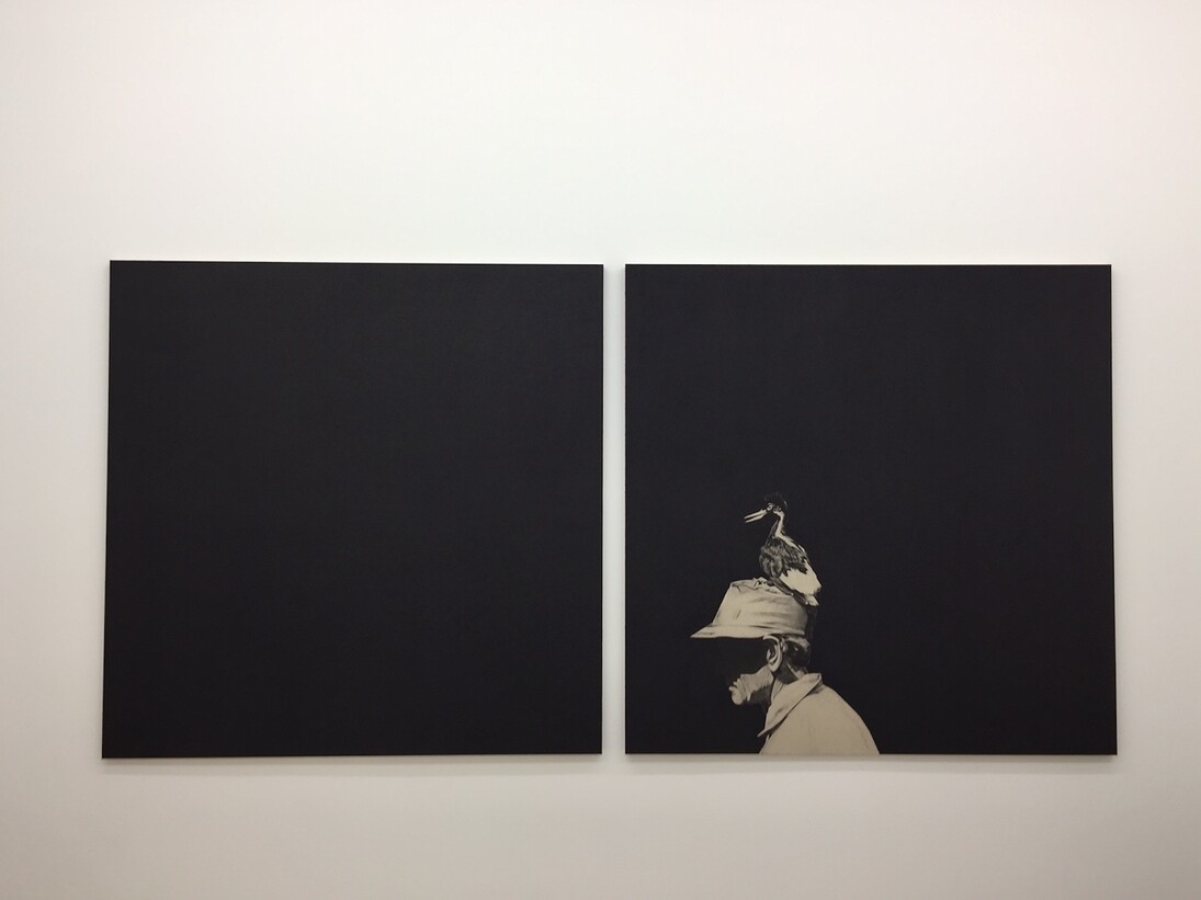 João Vilhena, Lettre d’ivoire, 2017, pierre noire on grey cardboard, Diptych, 101 x 202 cm. Copyright the artist, Courtesy Galerie Alberta Pane.